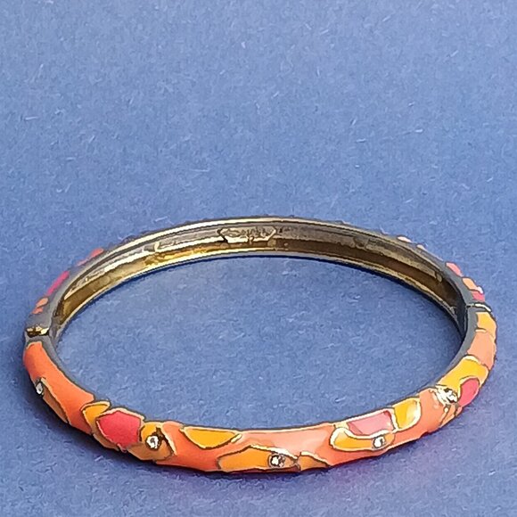 Abstract Cow Pattern Rhinestone Multi Orange Enamel Hinge Bangle Skinny Bracele… - Picture 2 of 5